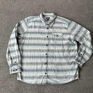 Patagonia Shirt Men XXL Lightweight Long Sleeve Fjord Flannel Blue Stripe Cotton